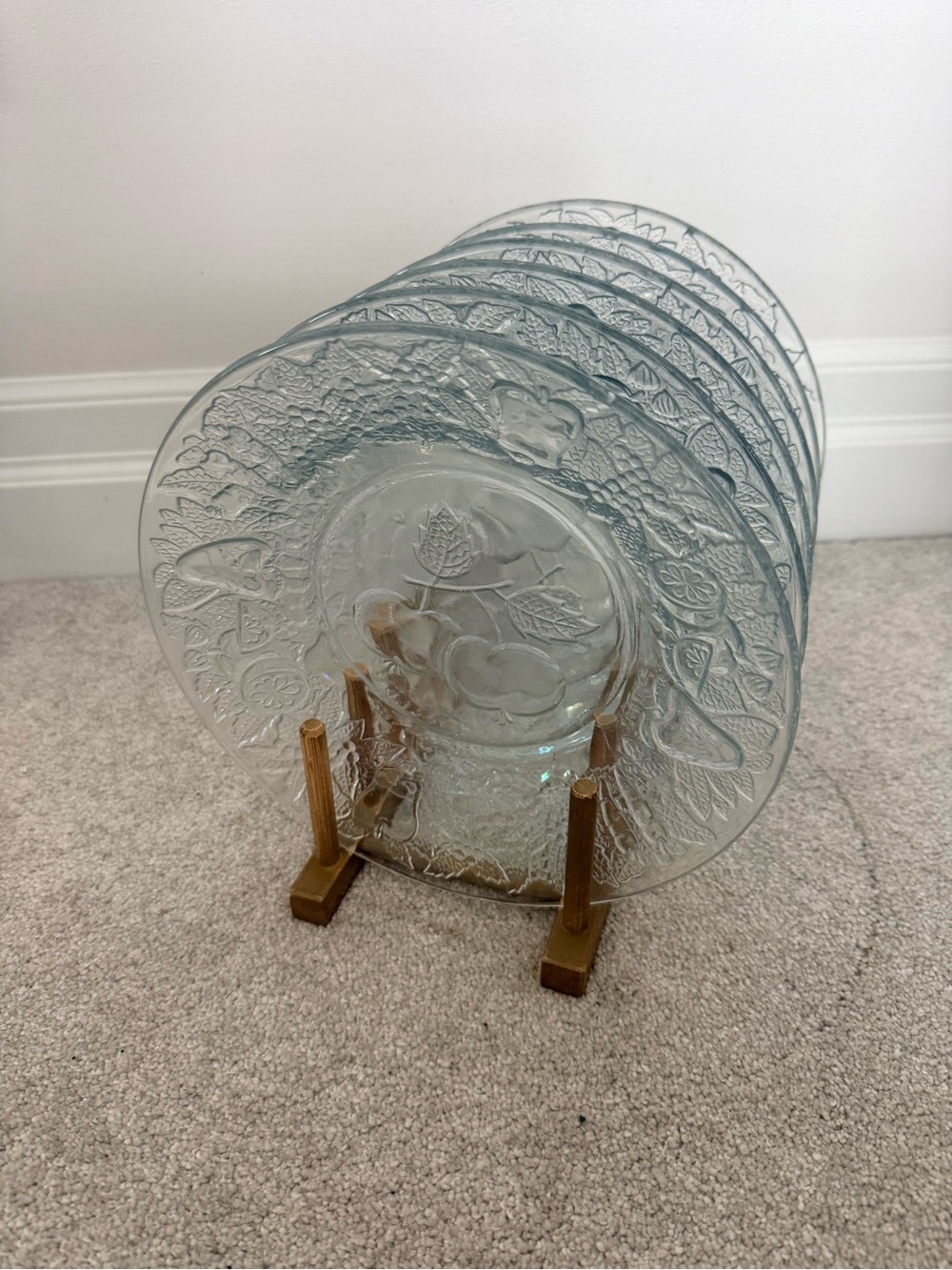Clear Embossed Glass Dinner Plates - Set of 6